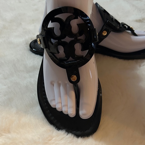 TORY BURCH, Miller Black Sandals with Gold Accents Sz 9 - Picture 1 of 14